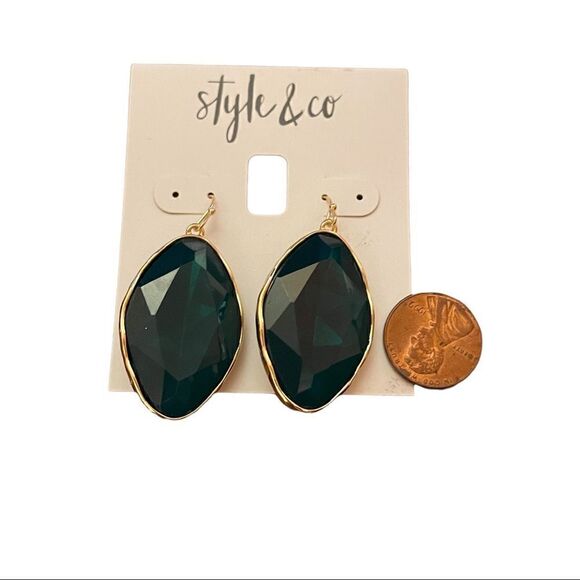 NWT Style & Co dangle earrings green gold - Picture 2 of 4